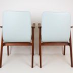 2 Vintage Louis Van Teeffelen Fauteuils Licht Blauw Teak thumbnail 7
