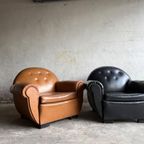 Pair Of Interbellum Club Sofa'S In Cognac Brown And Jet Black Colour. thumbnail 2