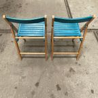Set Van Twee Vintage Klapstoelen, Groen / Blauwe Zitting. Nederland 1980'S thumbnail 6