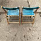 Set Van Twee Vintage Klapstoelen, Groen / Blauwe Zitting. Nederland 1980'S thumbnail 5