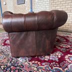 Vintage Chesterfield Bank Driezits Bruin Leer thumbnail 5