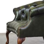 Donkergroene In Goede Staat Verkerende Rundleren Engelse Chesterfield Fauteuil thumbnail 12