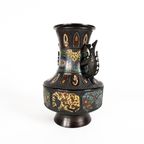 Brons - Champleve - Cloisonné - Emaille - Japanse Vaas - Late 19E Eeuw thumbnail 6