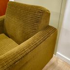 Vintage Fauteuil Stoel Ribstof Groen Messing thumbnail 8