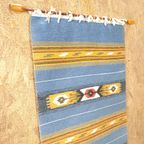 Blauw Lang Wandkleed Met Houten Stok, Vintage Wandtapijt thumbnail 5