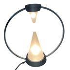 Vintage Memphis Style Desk Lamp - Two Piramids Inside A Metal Circle thumbnail 2