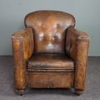 Antieke Schapenleren Fauteuil, Vol Patina thumbnail 3