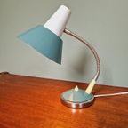 Vintage Bureaulamp Van Blauw En Wit Gelakt Metaal thumbnail 9