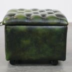Groene Rundleren Chesterfield Hocker/ Opberg Poef Met Wieltjes thumbnail 4