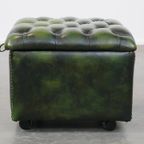 Groene Rundleren Chesterfield Hocker/ Opberg Poef Met Wieltjes thumbnail 6