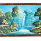 Vintage Indonesisch Olieverf Schilderij Xl Landschap Waterval thumbnail 2