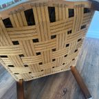Antieke Houten Fauteuil Met Gestreept Patroon. thumbnail 7