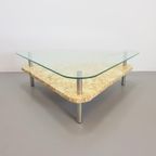 Vintage Traingel Brutalist Salontafel Marmer Glas Tafel '70 thumbnail 9
