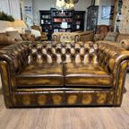 Engelse Chesterfield 2 Zits Bank Als Nieuw Tabacco Bruin Leer thumbnail 5