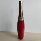 Retro Slanke Aardewerk Bloemen Vaas Rood Goud thumbnail 3