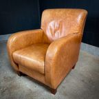 2 Sets Van 2 Vintage Cognac Leren Club-Fauteuils thumbnail 4