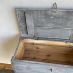 Brocante Kist Antieke Opbergkist Grijs Hout thumbnail 5