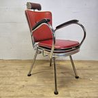 Vintage Verstelbare Kappersstoel / Barbier Stoel (Rood Skai, Nepleer) 60S  / Buizenframe Bauhaus J thumbnail 15