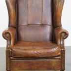 Grote, Comfortabele En Correct Afgewerkte Schapenleren Oorfauteuil In Een Goede Staat thumbnail 2