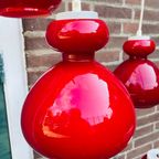 Vintage Hanglamp Vijf Lampen. Murano Glazen Lamp. Glazen Lamp. Rood thumbnail 9