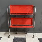 Folding Chrome And Red Serving Trolley 1960S thumbnail 6