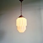 Art Deco-Hanglamp, Type Skyscraper, Wit Opaline thumbnail 13