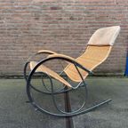 Vintage Chrome And Wicker Rocking Chair, 1970s thumbnail 5