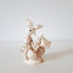 * 60's Schelpen Kunst Witte Duiven Beeldje thumbnail 3