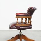 Rode Rundleren In Hoogte Verstelbare Chesterfield Bureaustoel In Engelse Stijl thumbnail 5