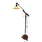 Vintage - Teak Wooden - Floor Lamp With Foldable Arm - Opaline Glass Shade - Denmark, Ca. 1950 thumbnail 2