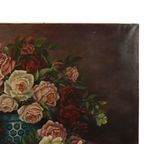 Groot Bloemen Stilleven Schilderij Rozen Boeket Gesigneerd R. Blanlin thumbnail 3