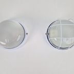 Vintage Simes Buitenlamp Wandlamp Metaal Glas ’80 Italy Wit thumbnail 6