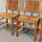 Set Van 4 Vintage Hout En Riet Eetkamerstoelen thumbnail 4
