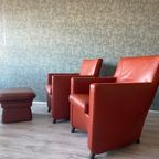 2X Leolux Dolcinea Fauteuil + Hocker | Roodbruin/Cognac Leer thumbnail 15