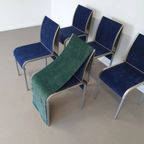 Set Of 5 Vintage Bend Aluminium Dining Chairs With 5 Blue / 5 Green Covers. Very Goed Condition / thumbnail 2