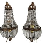 Hollywood Regency Stijl - 2 Wandlampen - Verguld - Kristal - 60'S thumbnail 2