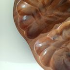 Vintage '70 Teak Schaal Eikenblad, Handgemaakt thumbnail 2