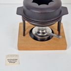 Vintage Fondueset Kosta Boda Shop Gietijzer Hout Zweden '60 thumbnail 12