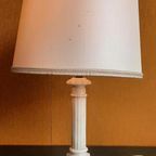Vintage Tafellamp, Schemerlamp, Marmer Voet, Linnen Kap thumbnail 2