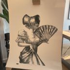 Uknown, Lady With Fan, Monochrom (Black And  White) thumbnail 4