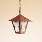 Amsterdam School Style Butterfly Lantern In Hammered Sheet Metal And Glass, 1940S thumbnail 10