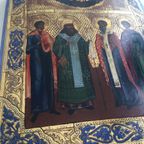 Russische Icoon, 19 De Eeuw - Jezus Christus In De Wolken Over 4 Uitverkoren Heiligen thumbnail 14