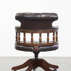 Chesterfield Bureaustoel Op Wieltjes, Draaibaar En Kantelbaar In Een Mooie Donker Bruine Kleur thumbnail 4