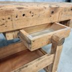 Antieke Werkbank Sidetable Keukeneiland Balie Beuken thumbnail 12