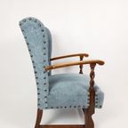 Brocante Blauwe Rookstoel | Antiek Blauwe Fauteuil thumbnail 6