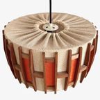 Vintage Scandinavische Hanglamp Retro Jute Teak Oranje 1970’s thumbnail 5