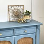 Prachtig Restyle Massief Dressoir Blauw & Rotan Wandkast thumbnail 7