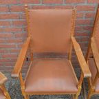 Eiken Armstoelen Met Bruin Leren Bekleding 4 Stuks thumbnail 5