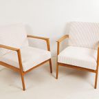 2 Vintage Fauteuils Crème Japandi Stijl Ribstof Nieuw Oak thumbnail 5