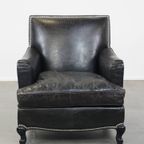 Luxe Zwarte Generfde Rundleren Fauteuil/Armchair Met Een Diepe Zit En Een Correcte Afwerking thumbnail 3